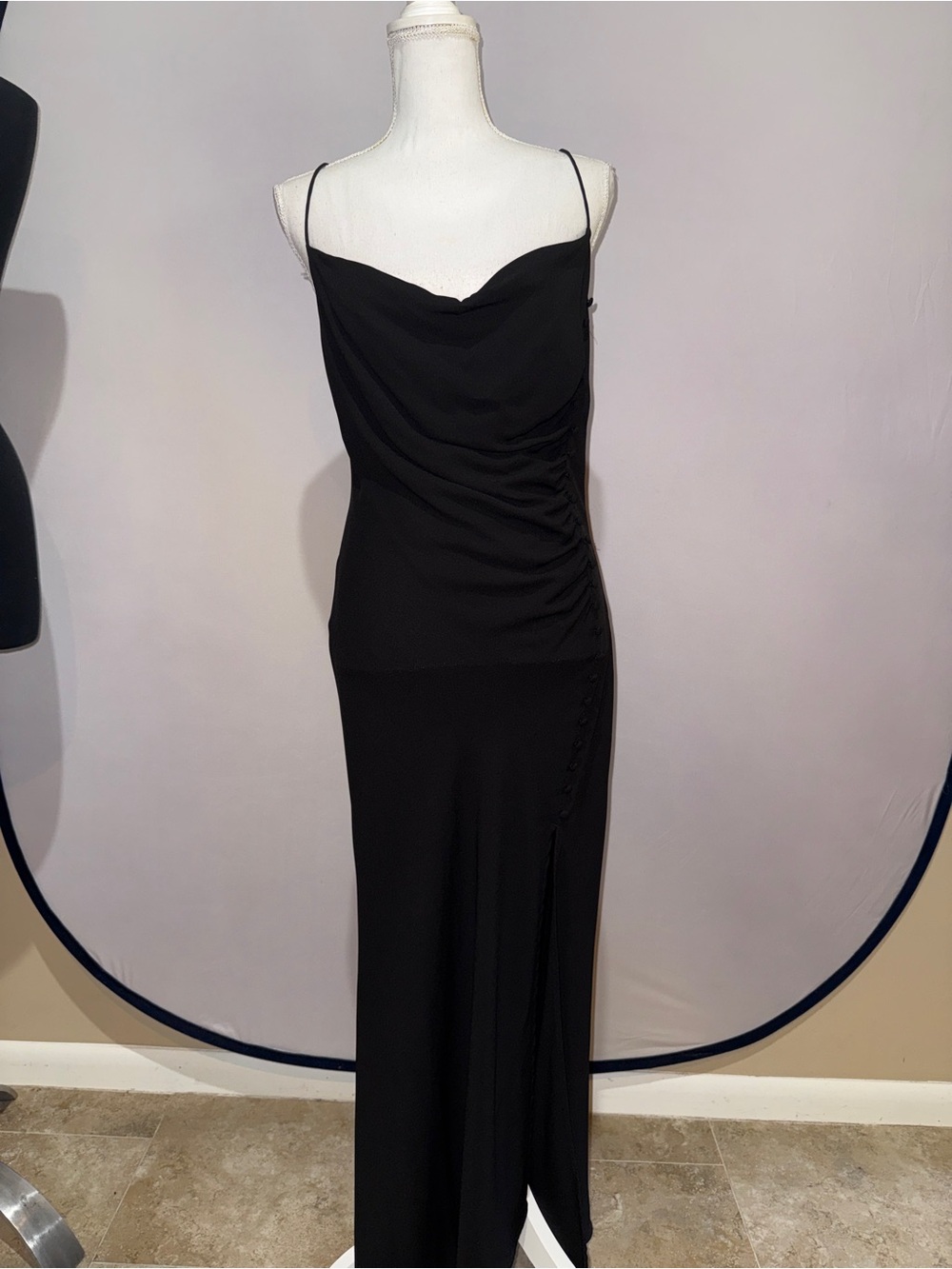 Zara Black Cowl-Neck Slip Maxi Dress